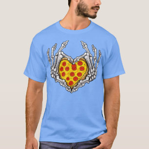 Camiseta Pizza Skeleton Heart and Hands Gothic Halloween Co