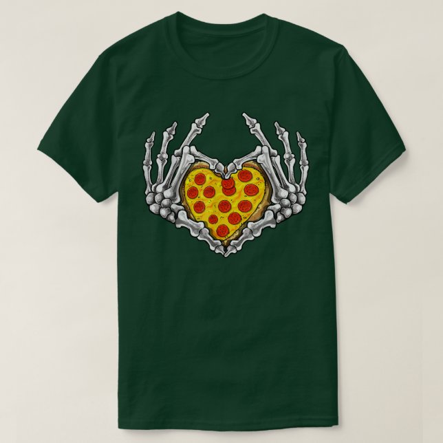 Camiseta Pizza Skeleton Heart and Hands Gothic Halloween Co (Frente do Design)