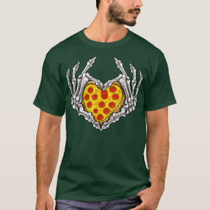 Camiseta Pizza Skeleton Heart and Hands Gothic Halloween Co