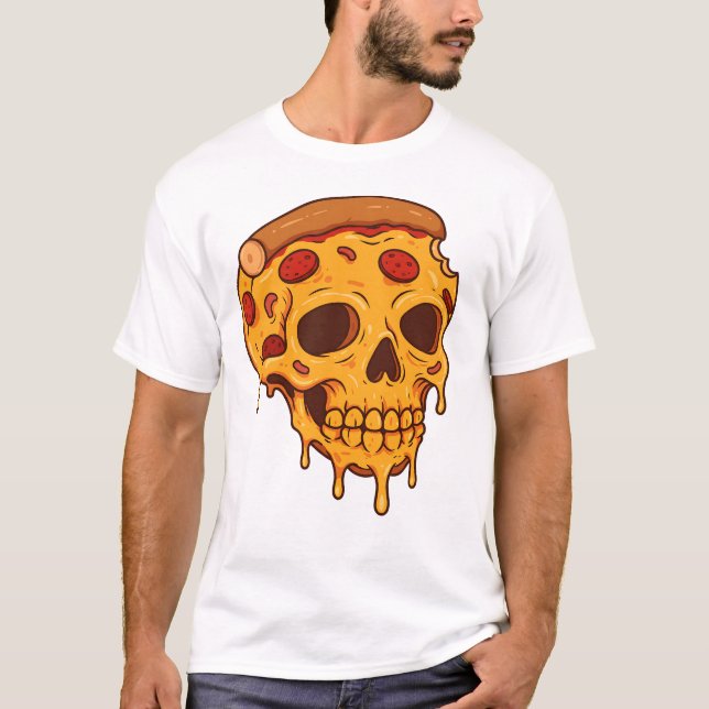 Camiseta Pizza Skull T-Shirt - Foodie Skeleton Engraçado (Frente)