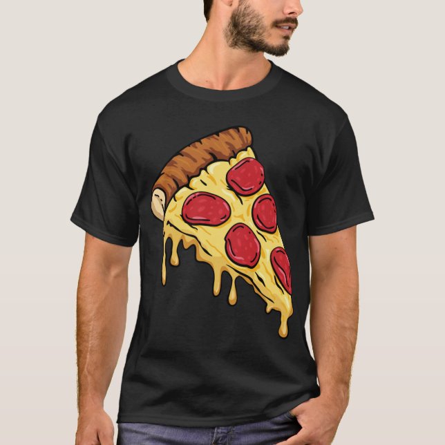 Camiseta Pizza Slice com Pepperoni e Queijo Cartoon Illu (Frente)