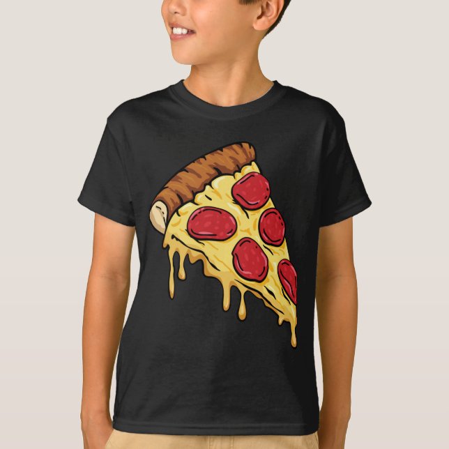 Camiseta Pizza Slice com Pepperoni e Queijo Cartoon Illu (Frente)