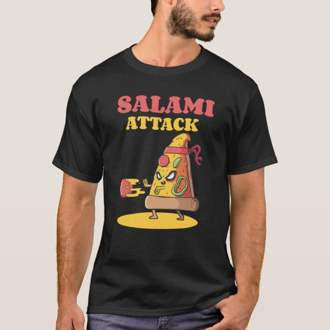 Camiseta Pizza Slice Motif Ninja Salami Attack Pizza Cheese (Frente)