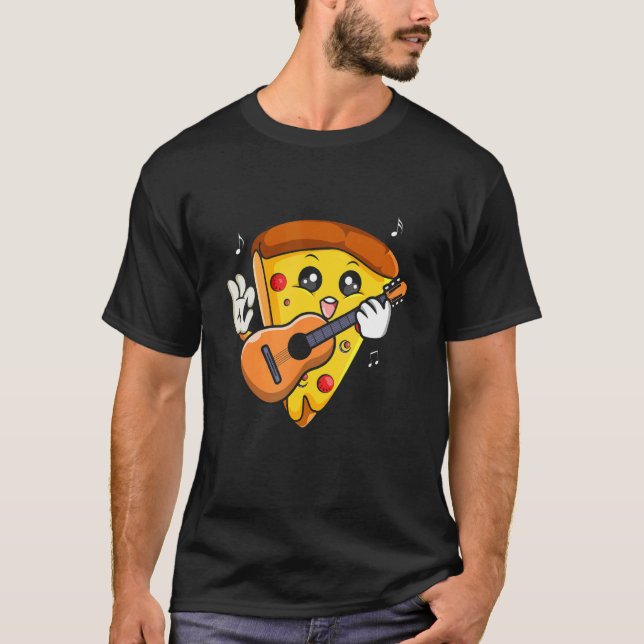 Camiseta Pizza Slice Tocando Violão Bass Música Rock Guitar (Frente)