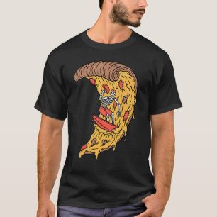 Camiseta Pizza Surfing Slice Skeleton Skull Pepperoni Pizza