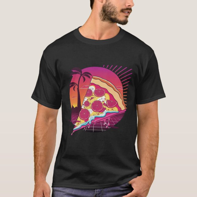 Camiseta Pizza Synthwave 80s Retrowave Aesthetic (Frente)