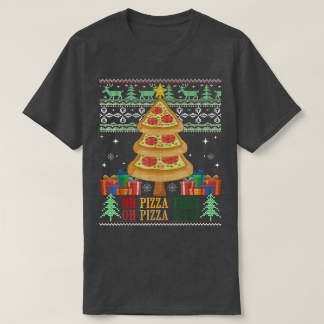 Camiseta Pizza Tree Xmas Comida presente na árvore de pizza (Frente do Design)