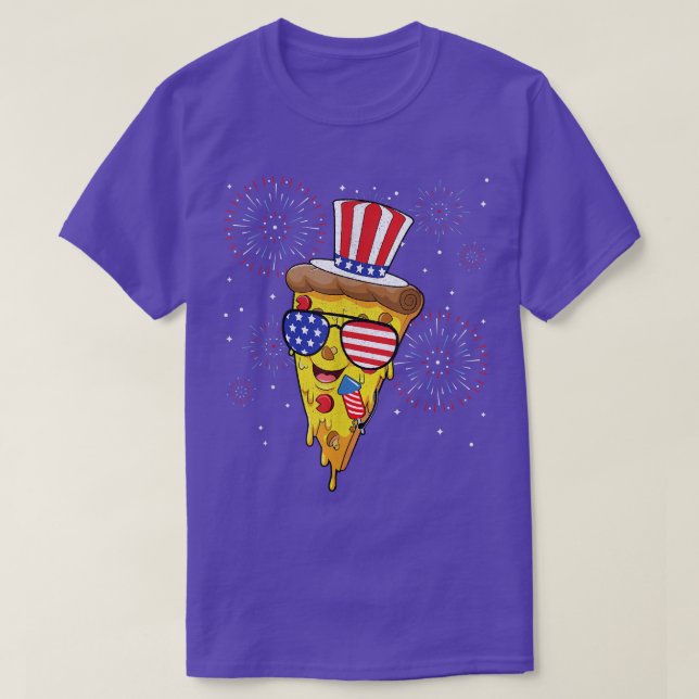 Camiseta Pizza Us Flag Hat Firecracker 4 De Julho Pat Comid (Frente do Design)