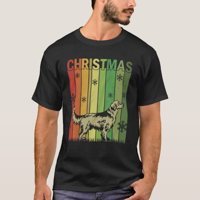 Camiseta Pj De Natal Combinando Cão Retriever Dourado Retro (Frente)