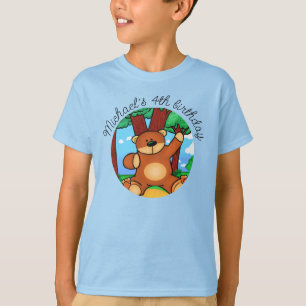 Camiseta Placa de Aniversário Infantil Urso na Campina
