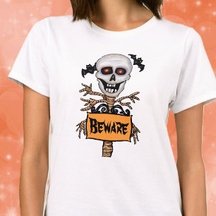 Camiseta Placa de aviso de árvore de crânio sinistra com mo