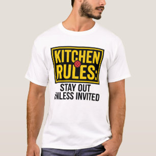 Camiseta Placa de aviso de regras engraçadas da cozinha de