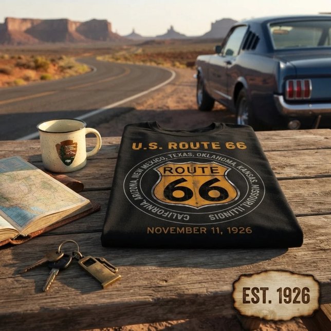 Camiseta Placa de Estrada Rota 66 (Criador carregado)