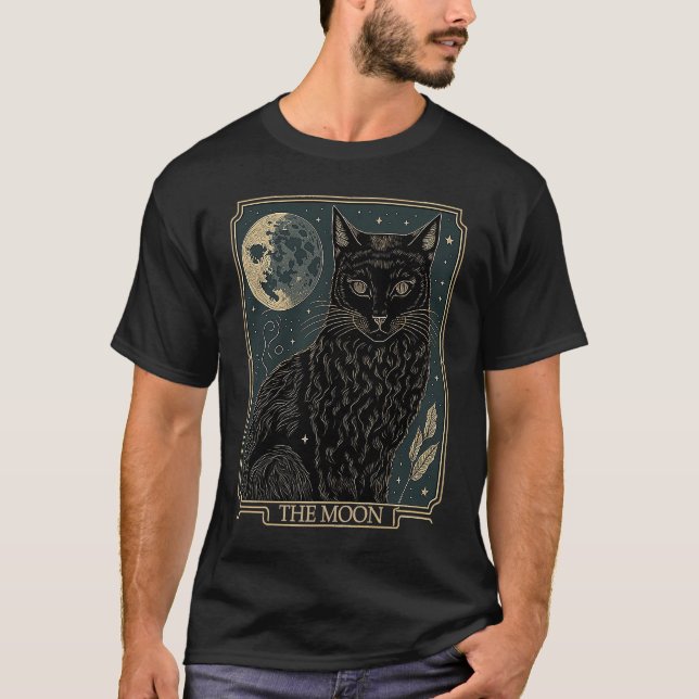 Camiseta Placa De Tarot Crescent Moon E Cat Graphic 1 (Frente)