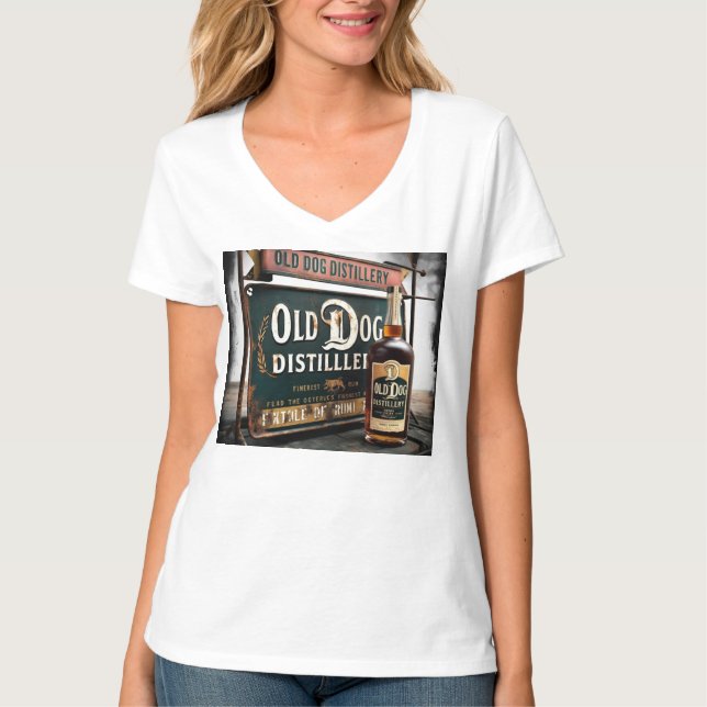 Camiseta Placa Distorcida Anunciando OLD DOG RUM (Frente)