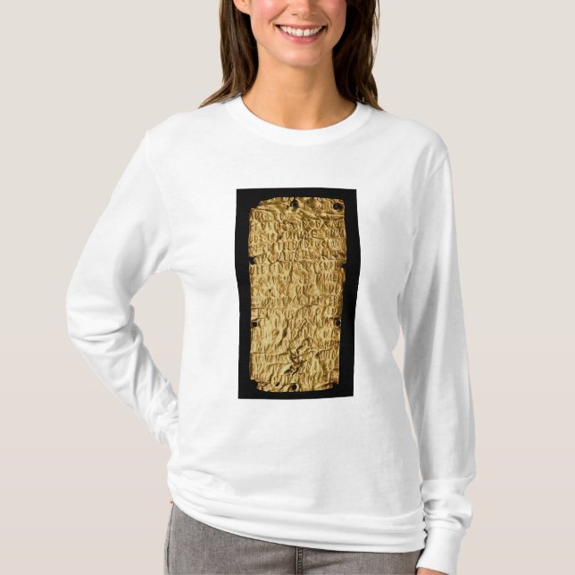 Camiseta Placa Dourado com inscrição "longa" de Etruscan (Frente)