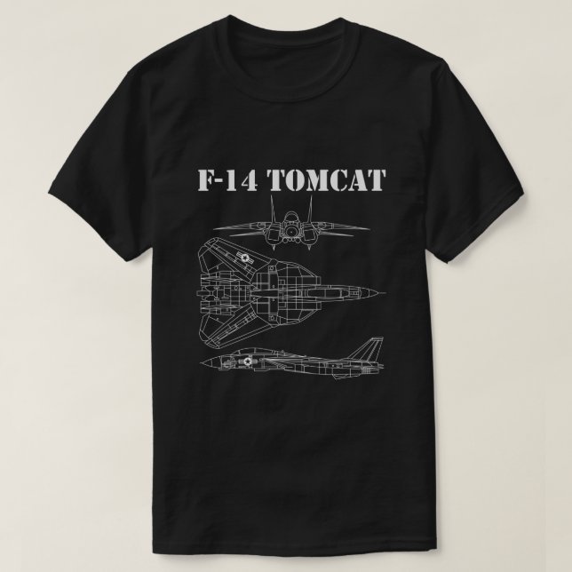 Camiseta Placa esquemática F14 Tomcat F14 Je, de cor branca (Frente do Design)