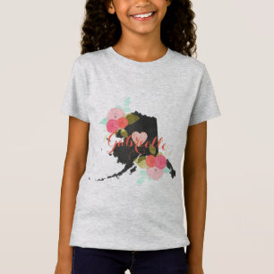 Camiseta Placa Floral e Coração do Estadual do Alasca Monog