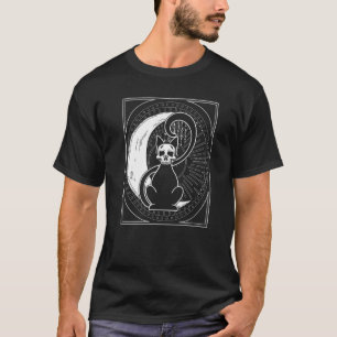 Camiseta Placa Tarot Crescent Moon E Cat Occult Graphic