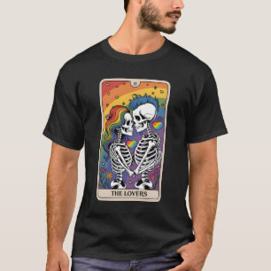 Camiseta Placa Tarot Os Amantes Arco-Íris Beijando Esquelet