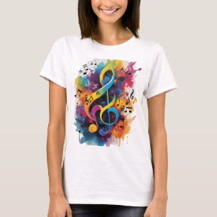 Camiseta placas vibrantes de símbolos musicais de mesclagem