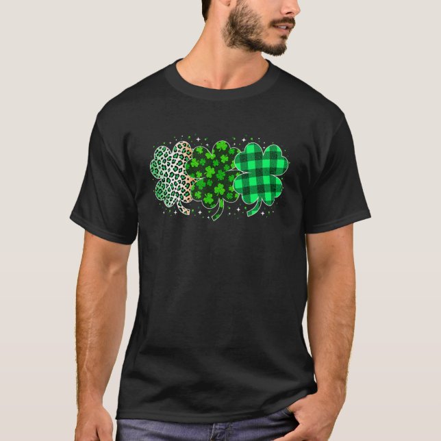 Camiseta Plaid 3 Lucky Shamrock Green Leopard Irish St Patr (Frente)