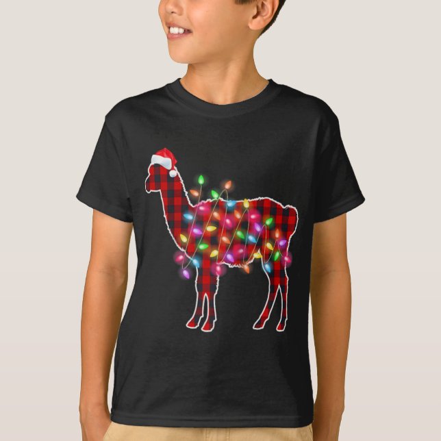 Camiseta Plaid Buffalo Llama Christmas Pajamas Xmas Lights  (Frente)