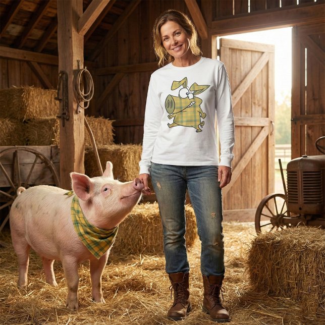 Camiseta Plaid Cartoon Pig Funny Tartan Farm Animal (Criador carregado)