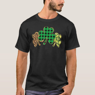 Camiseta Plaid Shamrock Leopard Camouflage Fun St Patricks