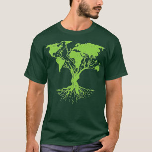 Camiseta Planeamento Ambiental da Árvore de Mapa Mundial Cu