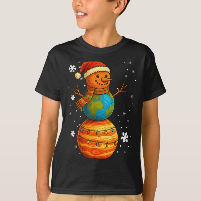 Camiseta Planet Snowman Earth Saturn Christmas Holiday Art  (Frente)