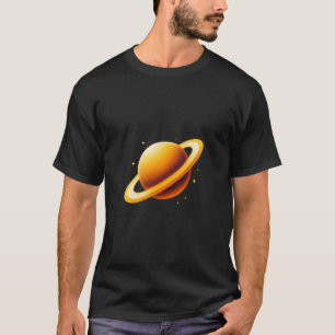 Camiseta Planeta Anelado Dourado Brilhante com Estrelas