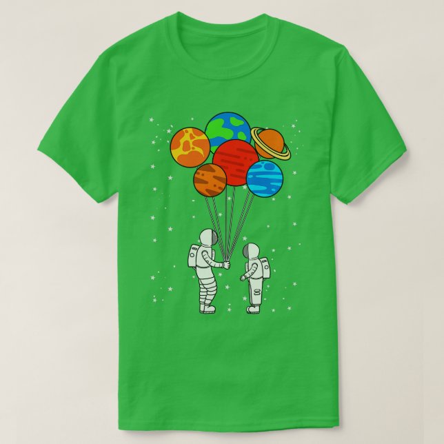 Camiseta Planeta Balões Astronautas Planetas Galáxias Saída (Frente do Design)