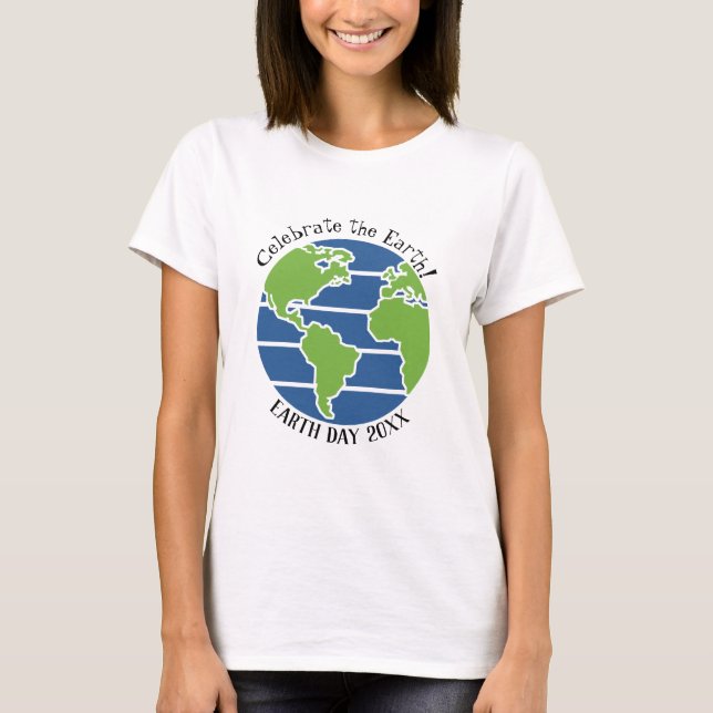 Camiseta Planeta de Mapa Verde Azul do Dia da Terra (Frente)