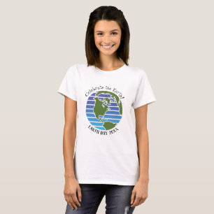 Camiseta Planeta de Mapa Verde Azul do Dia da Terra