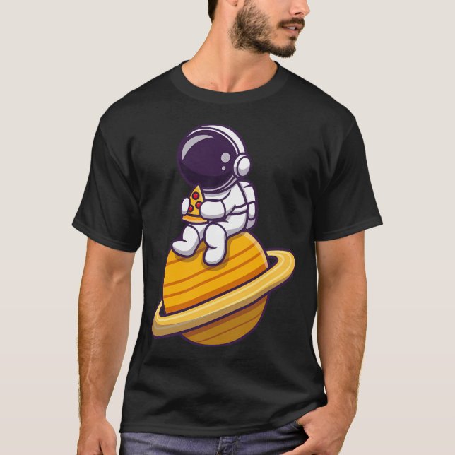 Camiseta Planeta de Pizza de Astronauta Gelado (Frente)