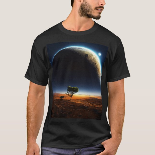 Camiseta Planeta e Lua - Tee Minimalista Celestial (Frente)