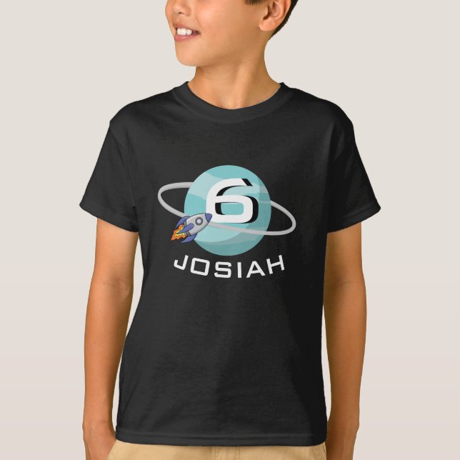 Camiseta Planeta e nave espacial, Aniversário (Frente)
