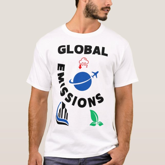 Camiseta Planeta em Perigo: Emissões Globais". (Frente)