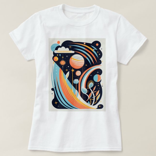 Camiseta Planeta espacial abstrato. Cosmos modernos (Frente do Design)