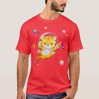 Camiseta Planeta Espacial Engraçado Gato Come Pizza E Taco 