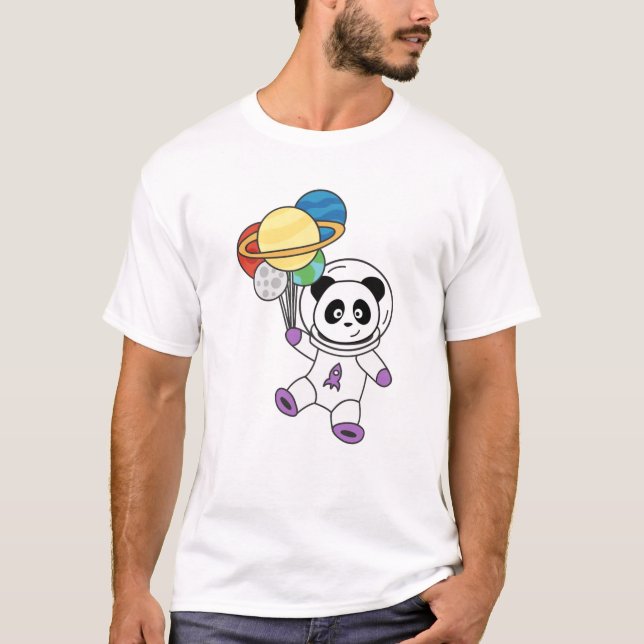 Camiseta Planeta espacial Panda Astronauta Terra Lua Saturn (Frente)