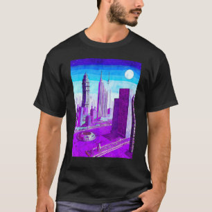 Camiseta Planeta Exterior Futurístico Vaporwave Line Night 