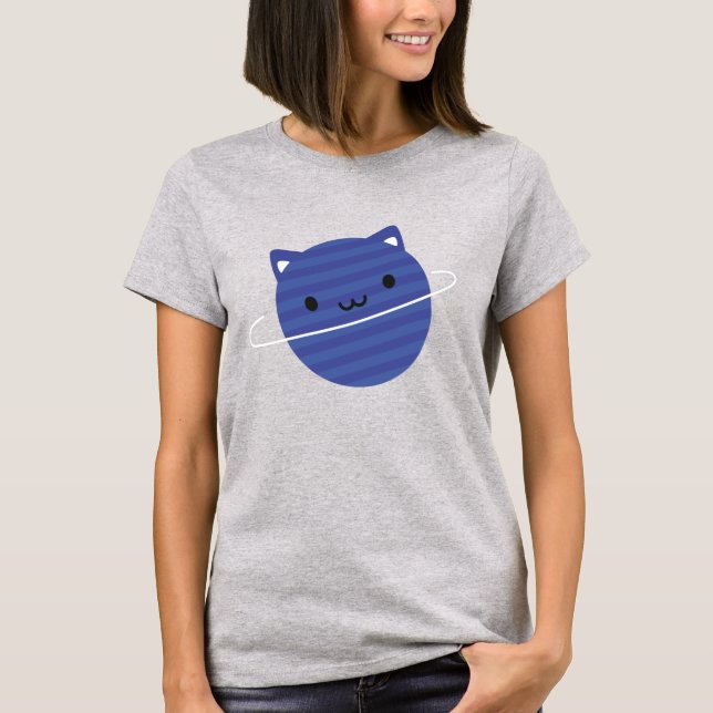 Camiseta Planeta Gato Kawaii no Espaço (Frente)