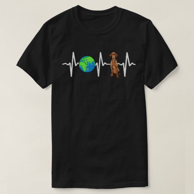 Camiseta Planeta Global Terra Vizsla Heartbeat Cão Lover  (Frente do Design)