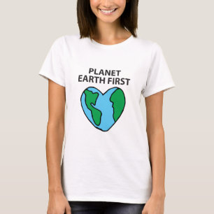 Camiseta Planeta Primeiro Ícone Ecológico Feliz Clipe Terra