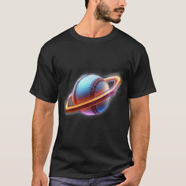 Camiseta Planeta Saturno de Bola de Baseball, Design de Esp (Frente)