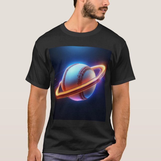 Camiseta Planeta Saturno de Bola de Baseball, Design de Esp (Frente)