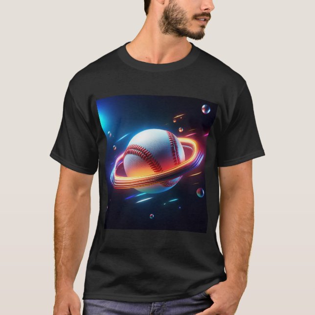 Camiseta Planeta Saturno de Bola de Baseball, Design de Esp (Frente)