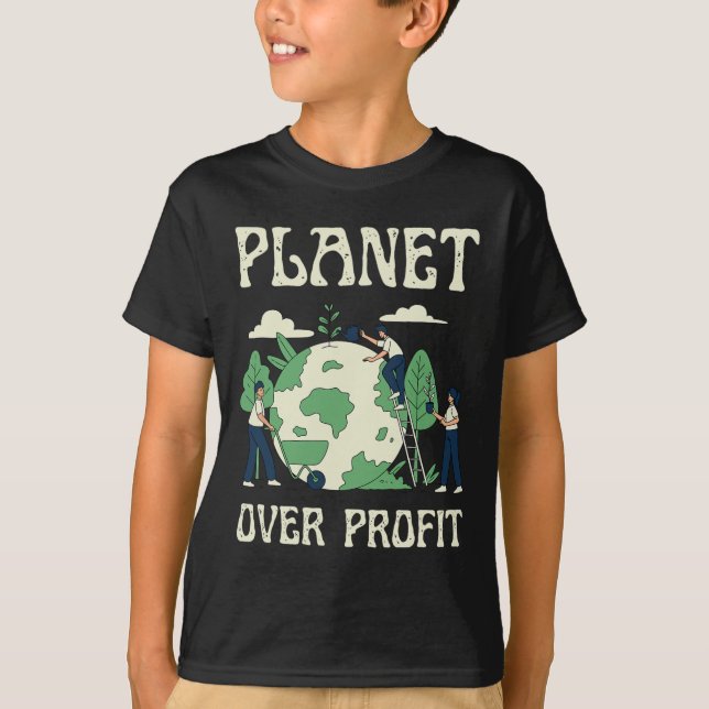 Camiseta Planeta sobre Mudanças Climáticas Lucro Dia da Ter (Frente)